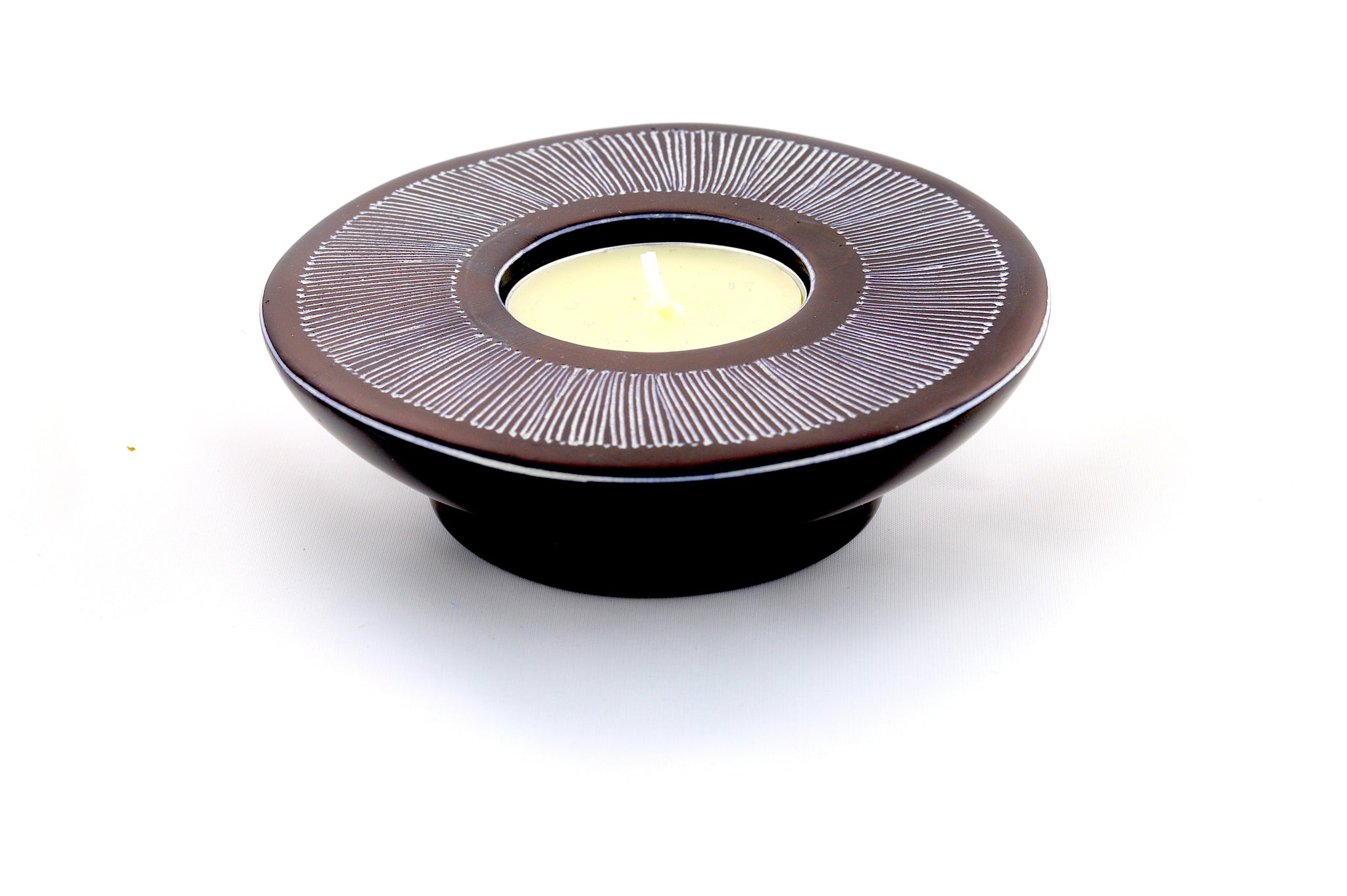Fine Line Black Round Tea Light Holder (Kenya)